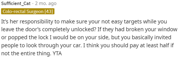 OP should take responsibility and contribute towards the reimbursement for the stolen sunglasses