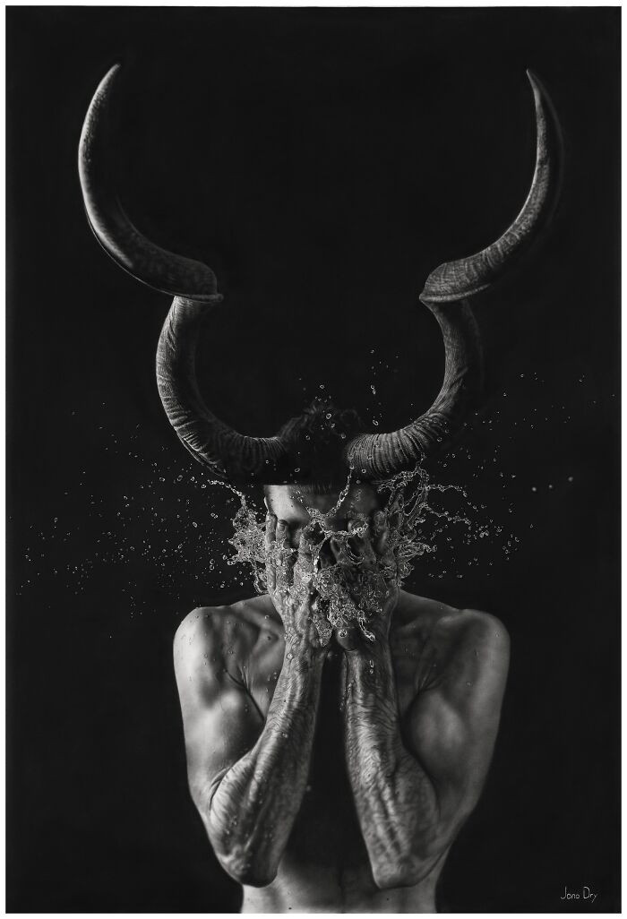 Pencil drawing of a human figure with “Handle” and “Discomposure” themes