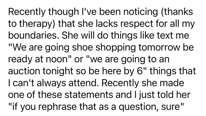 OP recently started noticing that his aunt lacks respect for his boundaries.