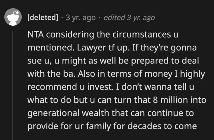 OP should really hire a great lawyer, especially since her family has already called the cops on her twice