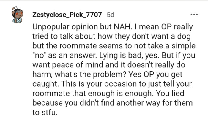 An occasion to tell the roommate that enough is enough