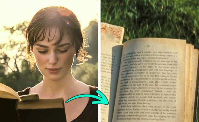 7. One of the opening shots of the movie shows the protagonist strolling while reading the last chapter of the book that served as the inspiration for the novel.