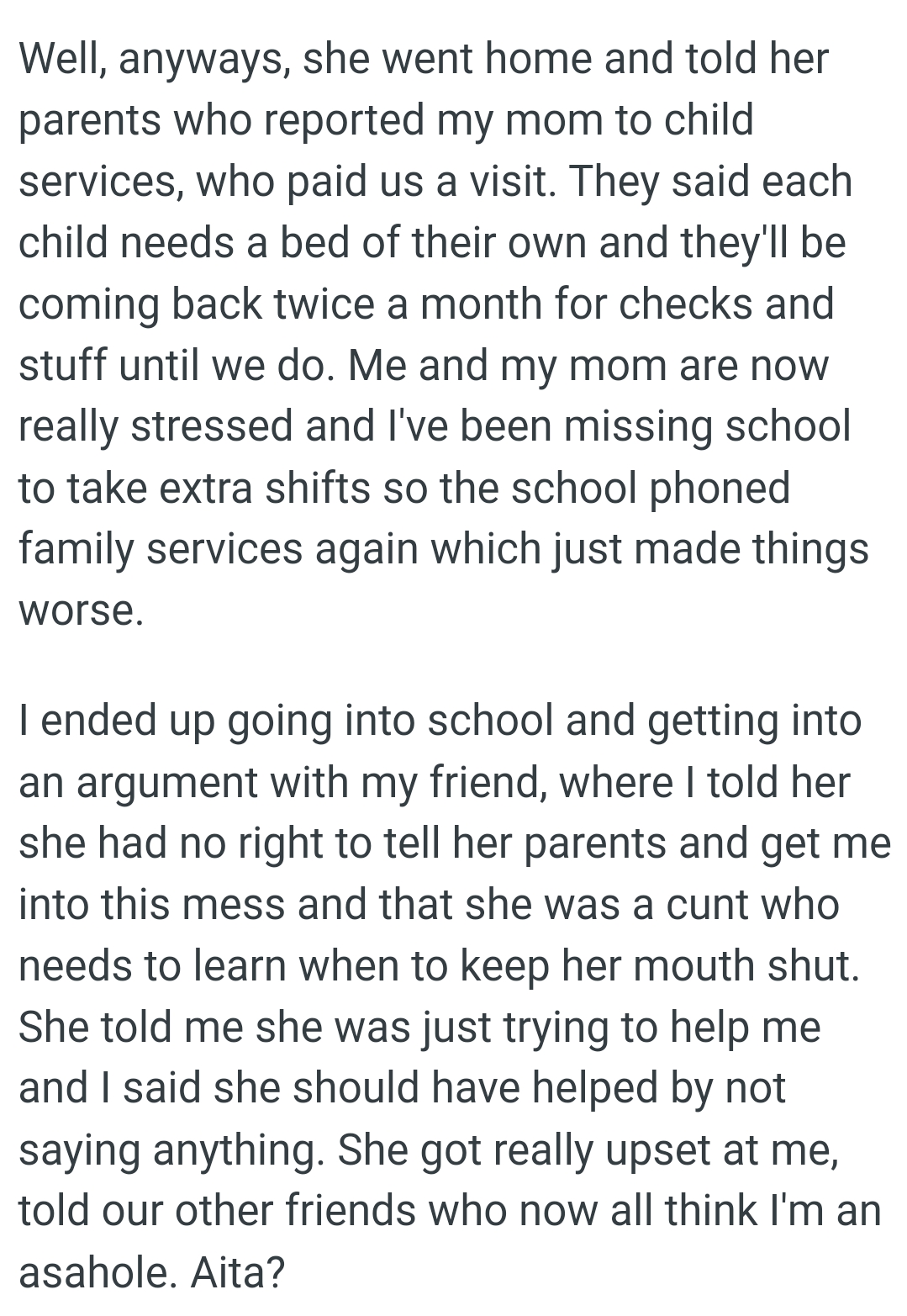 OP Ended Up Going to School and Getting into an Argument with Her Friend