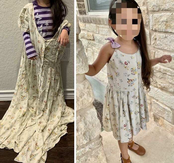 22. Her daughter now has a new dress, crafted from a 50-cent find at a yard sale—an old one