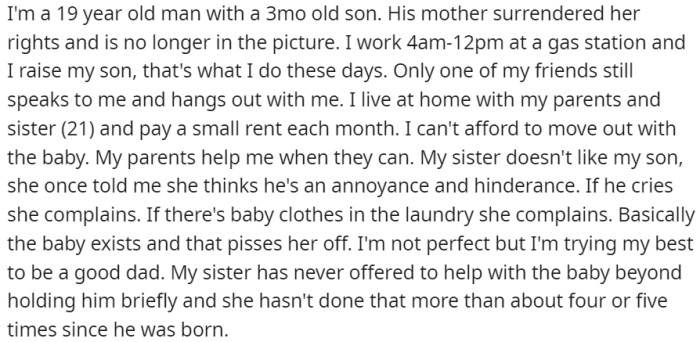 OP himself raising his 3-month-old son alone after the mother surrendered her rights
