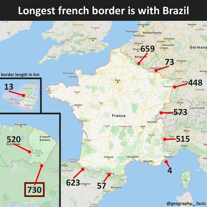 28. The Longest French Border is with Brazil