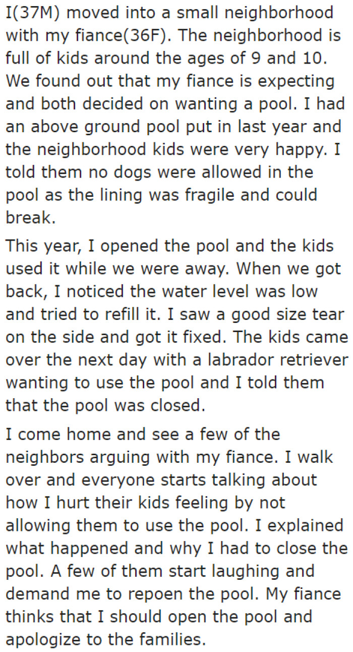 The original poster (OP) lets the kids use the pool at first.