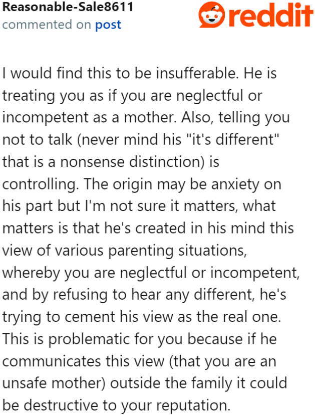 The husband sees the OP as a neglectful mom when that isn't the case because falls are normal for toddlers.