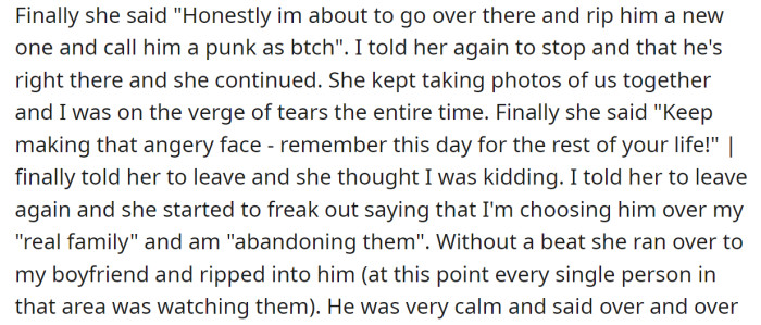 So, at some point, her mother went to her boyfriend and made a scene: