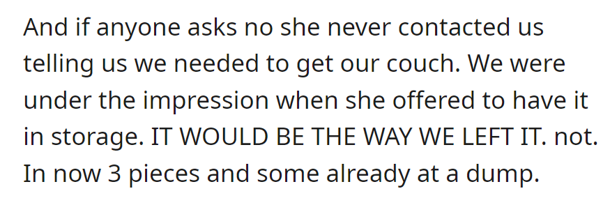 It's now in three pieces, some already at a dump.