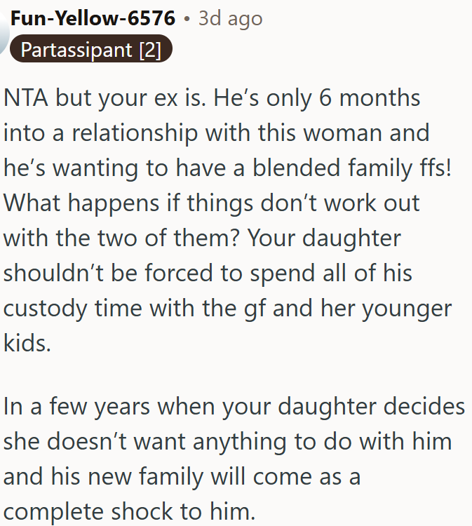 Blended family pressure is unfair to the daughter.