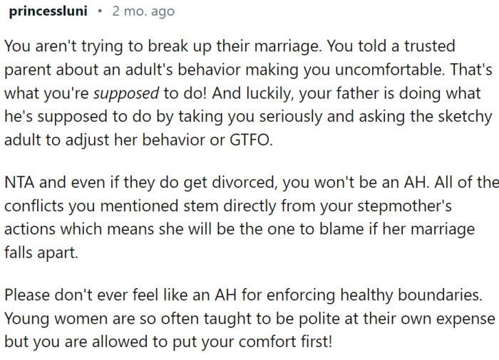 OP is fearing for her safety, not deliberately ruining a marriage