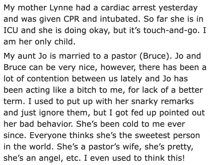 The OP doesn't have a good relationship with her aunt.