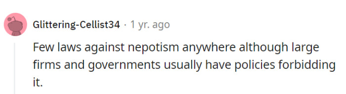 Nepotism, the unwelcome guest at every corporate party, may not have many legal laws against it, but it's a frowned-upon practice even in places with 