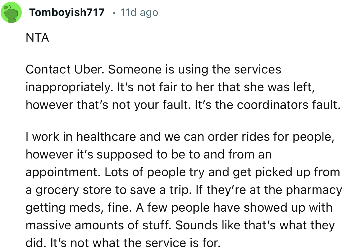 “It’s not fair to her that she was left; however, that’s not your fault. It’s the coordinator's fault.”