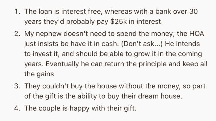 OP argued that the loan is a gift, using the following reasons
