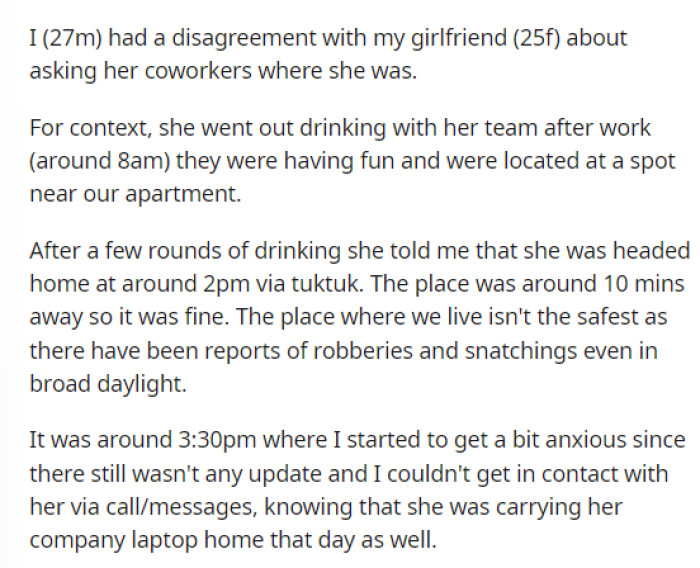 OP's post starts off with him explaining the context of the situation and what they are arguing about.