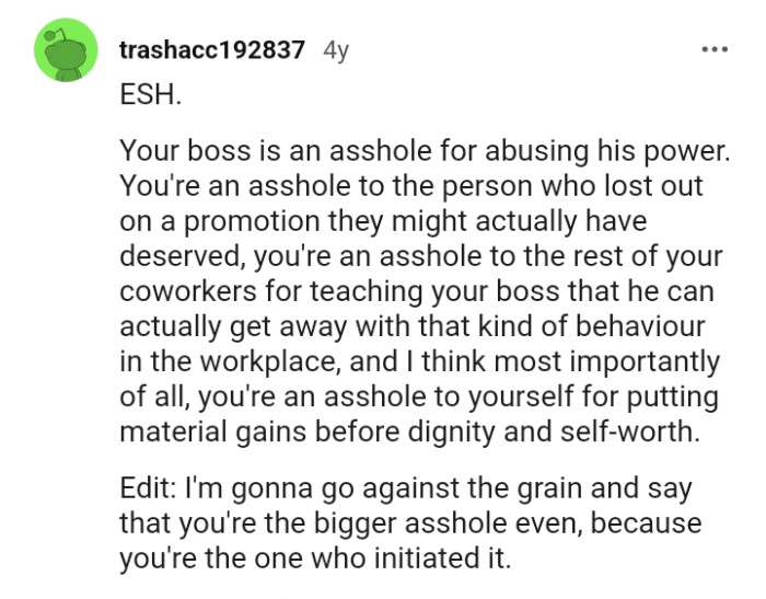 OP's boss is an AH for abusing his power