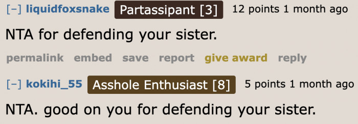 Users are praising the OP for doing what she did for her sister.