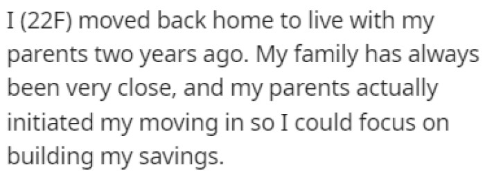 OP Moved Back in with Her Parents Two Years Ago