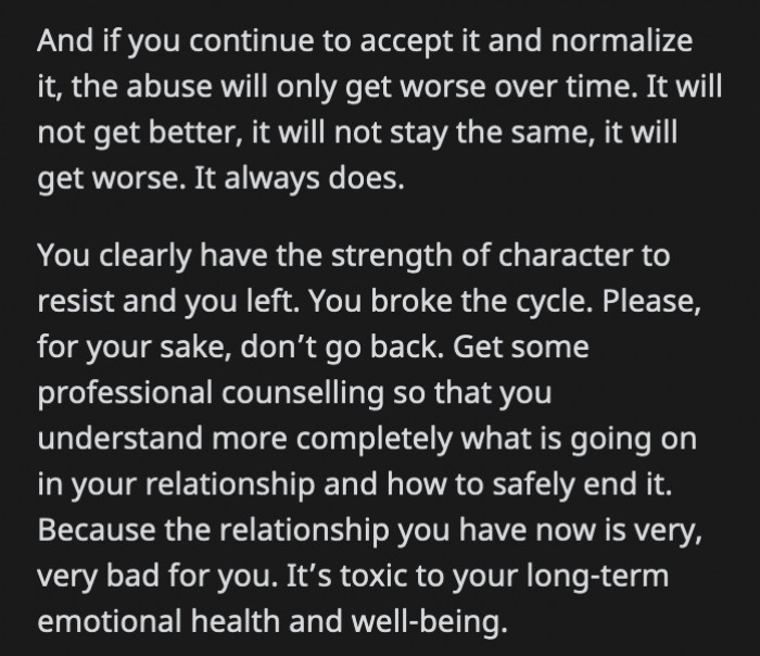 If OP allows the abuse to continue, there is no outcome that will be good for her