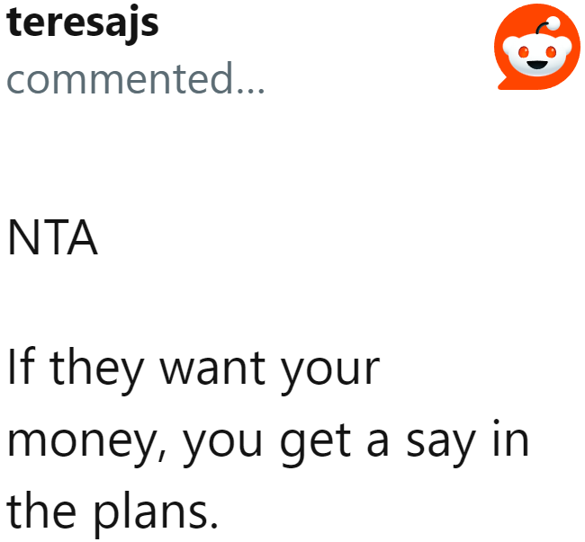 Redditors agree with the OP. She can only contribute if she's part of the organizers.