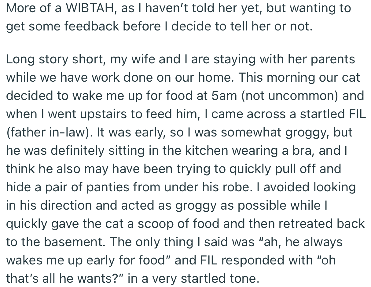 OP walked in on his FIL wearing a bra and female underwear, but acted like he didn’t see anything
