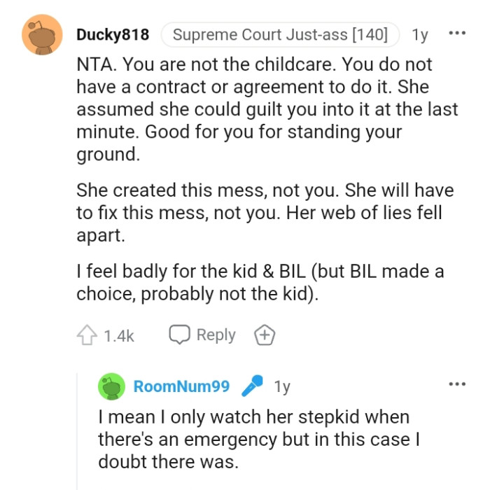 Good for the OP for standing her ground