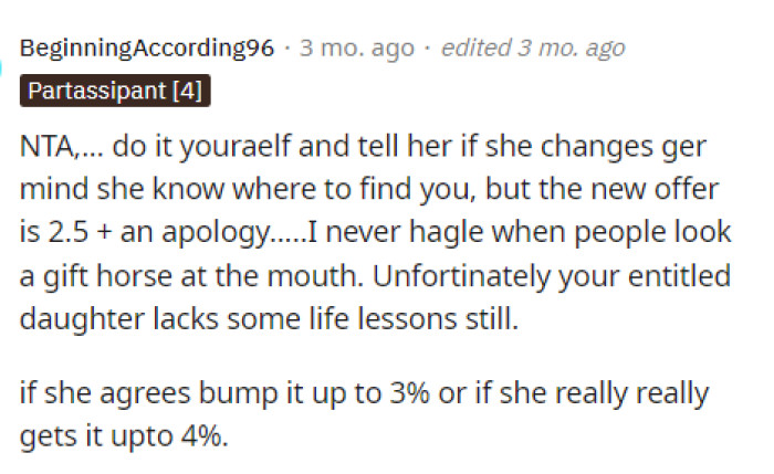 This person's idea isn't that bad, honestly, and it might be worth taking a shot at just to help her understand.