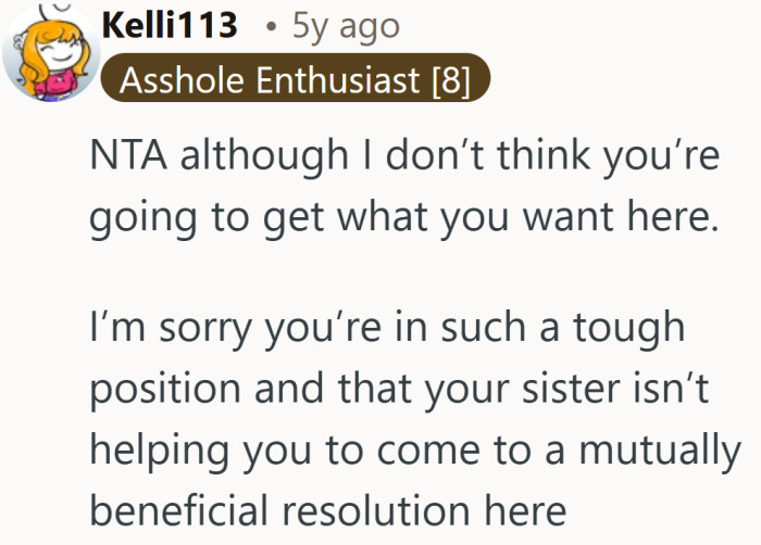 Compassion for her situation, tempered with the sense that the condo may still slip away.