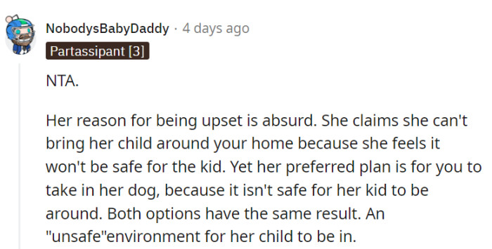 The sister's reasoning is a bit 