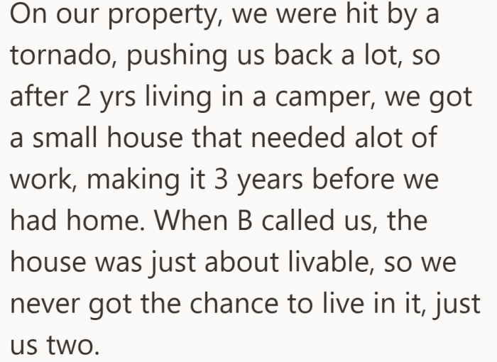 The move-in happened during recovery, not comfort, while their home was still in progress.