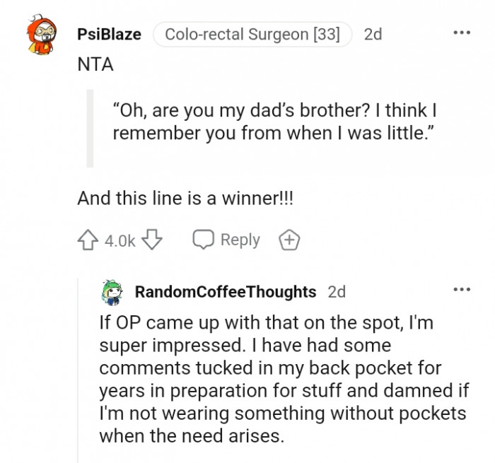 For this Redditor, this line is a winner