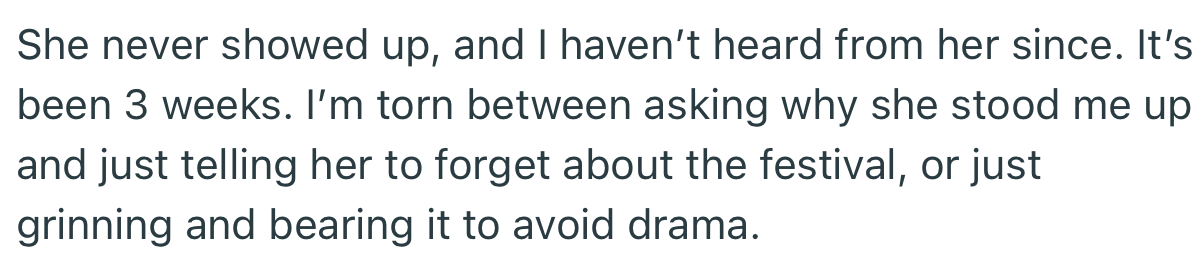 She ended up standing OP down