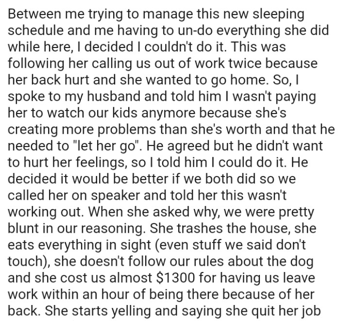 OP's husband agreed to fire his mom, but he didn't want to hurt her feelings