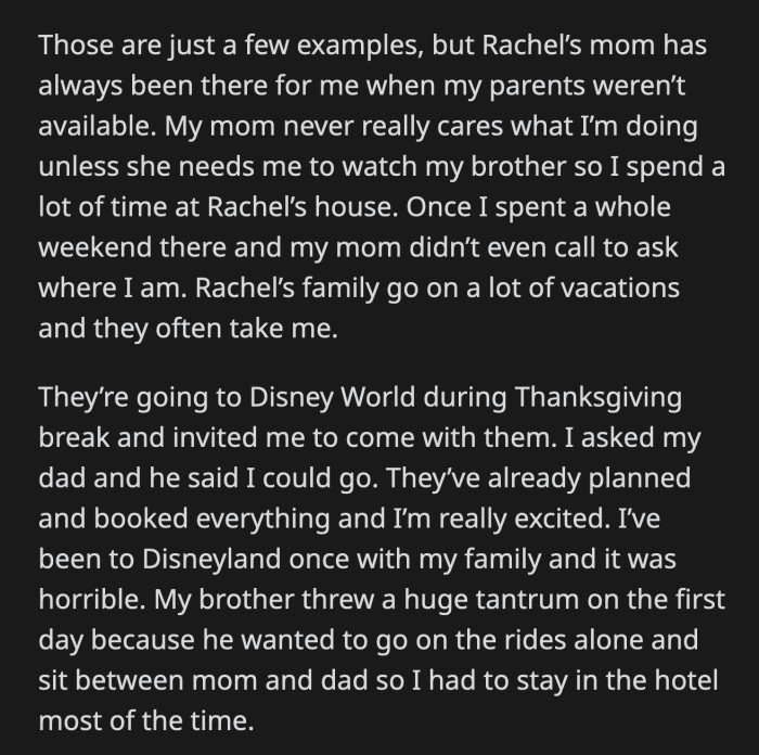 OP's mom said she was planning to go to their grandparents during Thanksgiving. It sounded like an impromptu plan to OP to prevent her from going to Disney World.