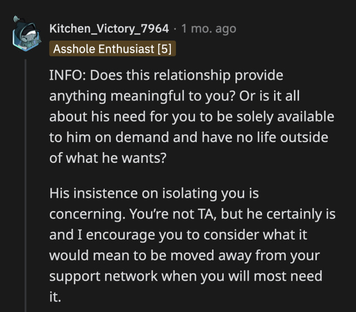 Does this relationship improve your quality of life, OP?