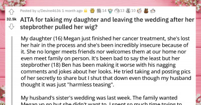 Mother Of A Teen Cancer Survivor Leaves A Wedding After Her Bully Stepson Pulled Off Her Daughter's Wig In Front Of Everyone