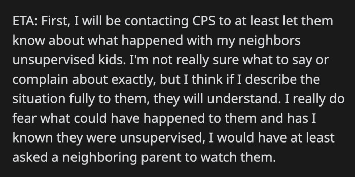 OP added an initial update. He planned to call CPS to leave a record about the neglectful mom.