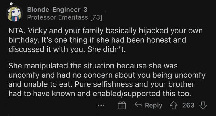 Vicky manipulated the whole situation to her advantage.