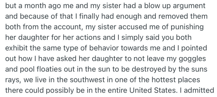 After OP removed his sister and her daughter from his streaming accounts, there was a blowup argument