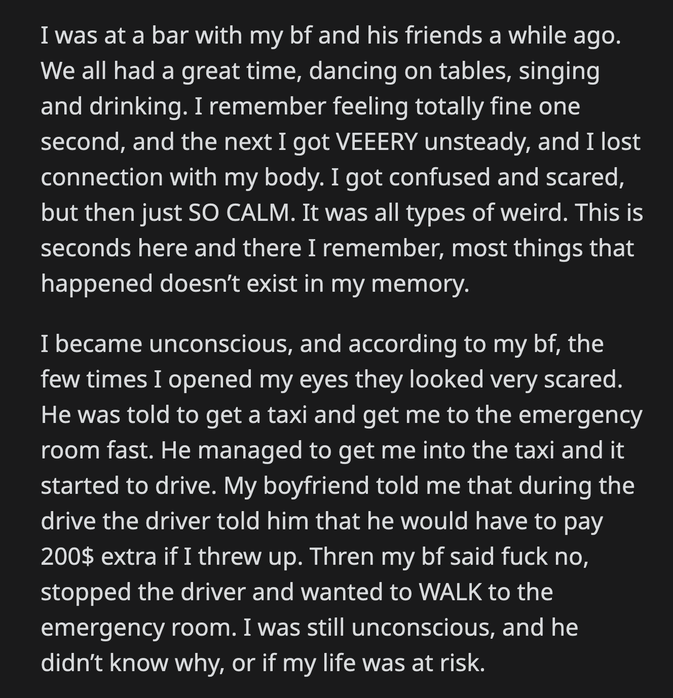 Her boyfriend kept repeating the story about the $40 fare he had to pay the cab driver. OP felt he was not-so-subtly telling her to reimburse the amount.