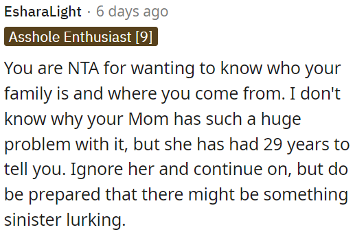OP's mother's resistance is unclear.