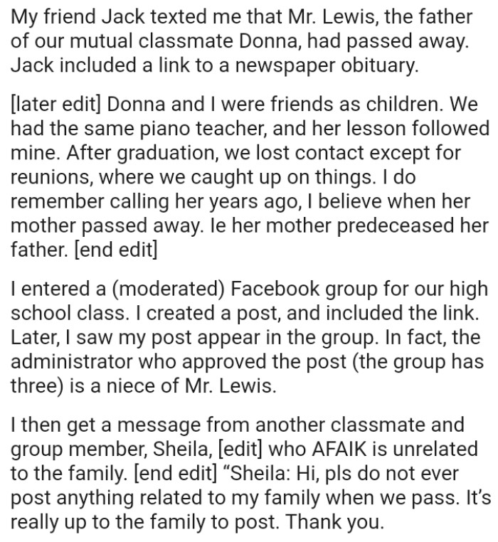 After graduation, the OP and his friend lost contact except for reunions, where they caught up on things