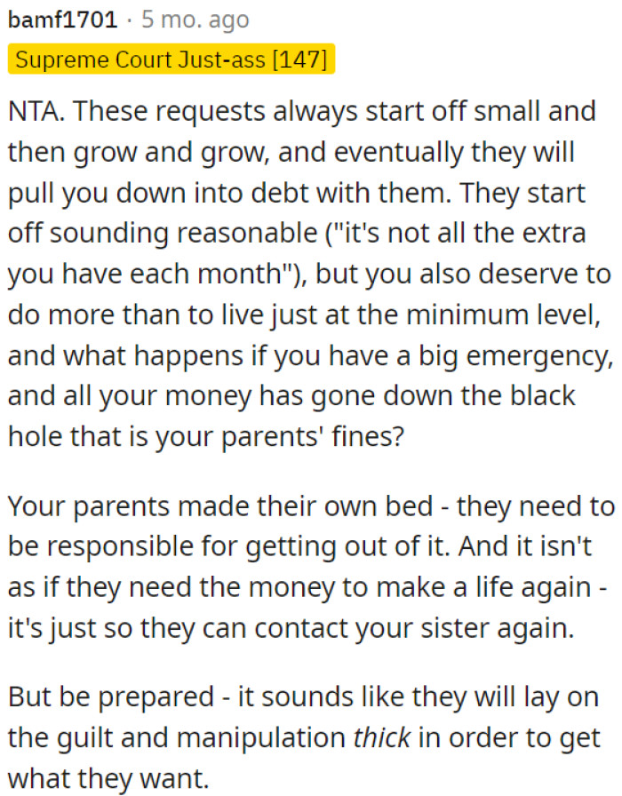 OP's parents should take responsibility for their situation.