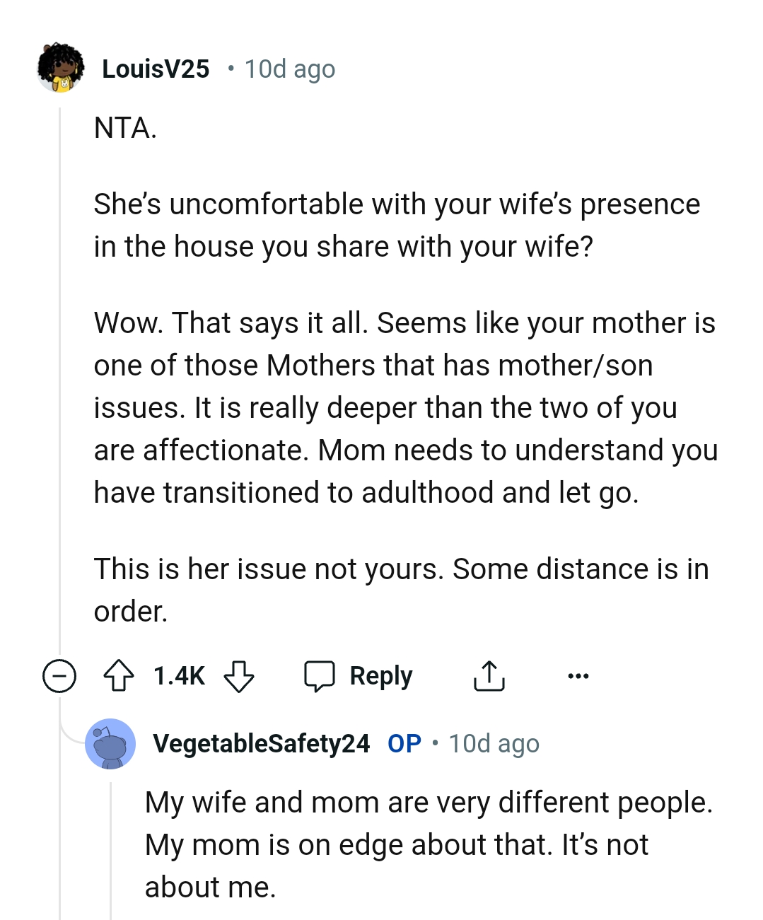 She's uncomfortable with the OP's wife's presence
