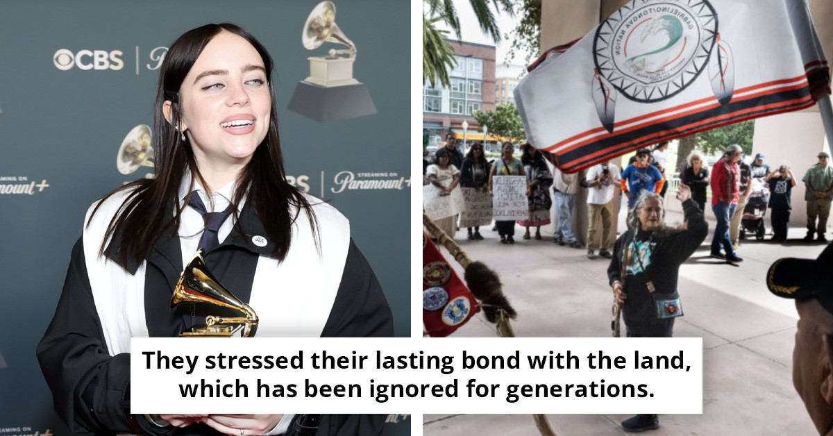 Indigenous tribe owning the land beneath Billie Eilish’s home shares a message for the singer after her Grammys address.