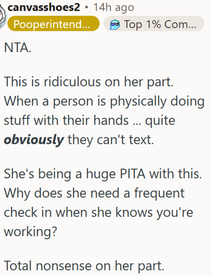 His girlfriend is being unreasonable about texting during work hours