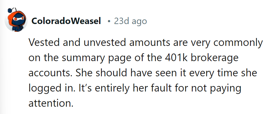 Vested or not, it's right there on the 401(k) summary page.