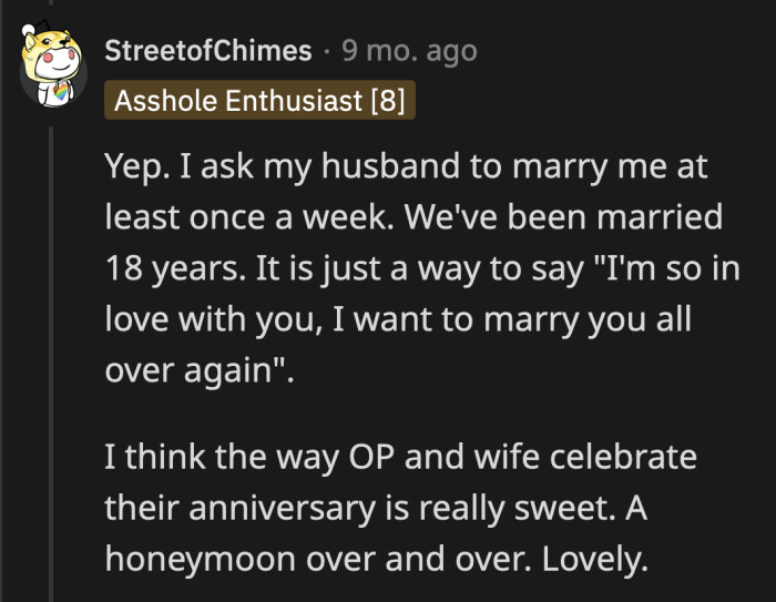 OP and his wife shouldn't have to feel bad for their ongoing 